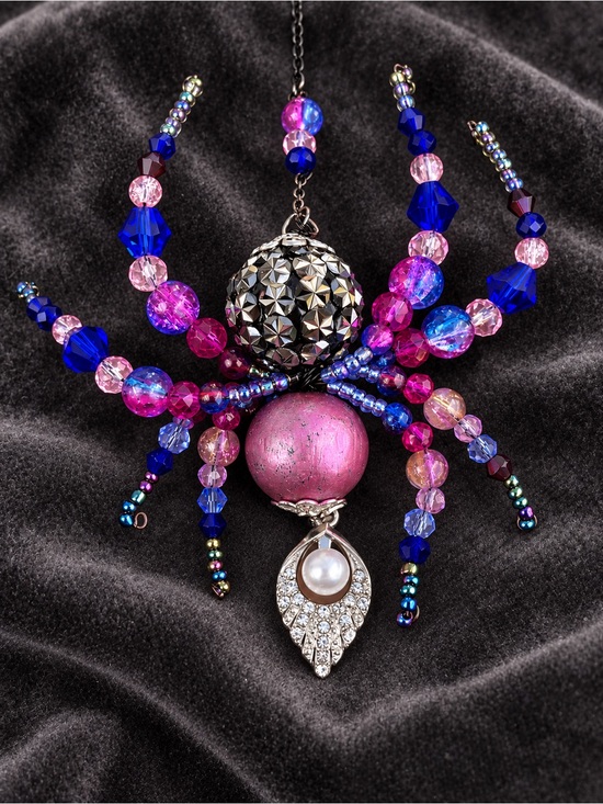 Other - Blue and Pink Beaded Spider Sun catcher with pearl charm and silver accents